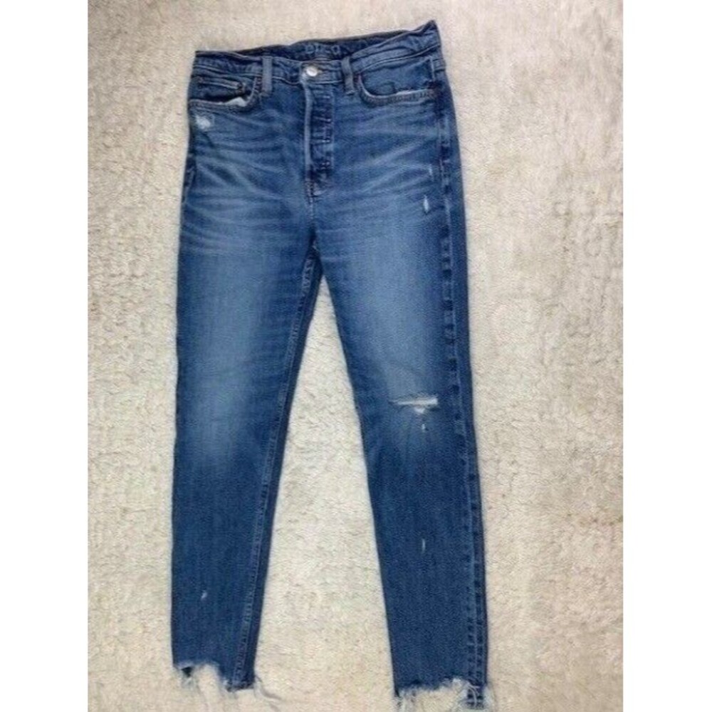 Etica Size 27 Womens Ankle Jeans Button Fly Distress Raw Hem Med Wash Mid Rise